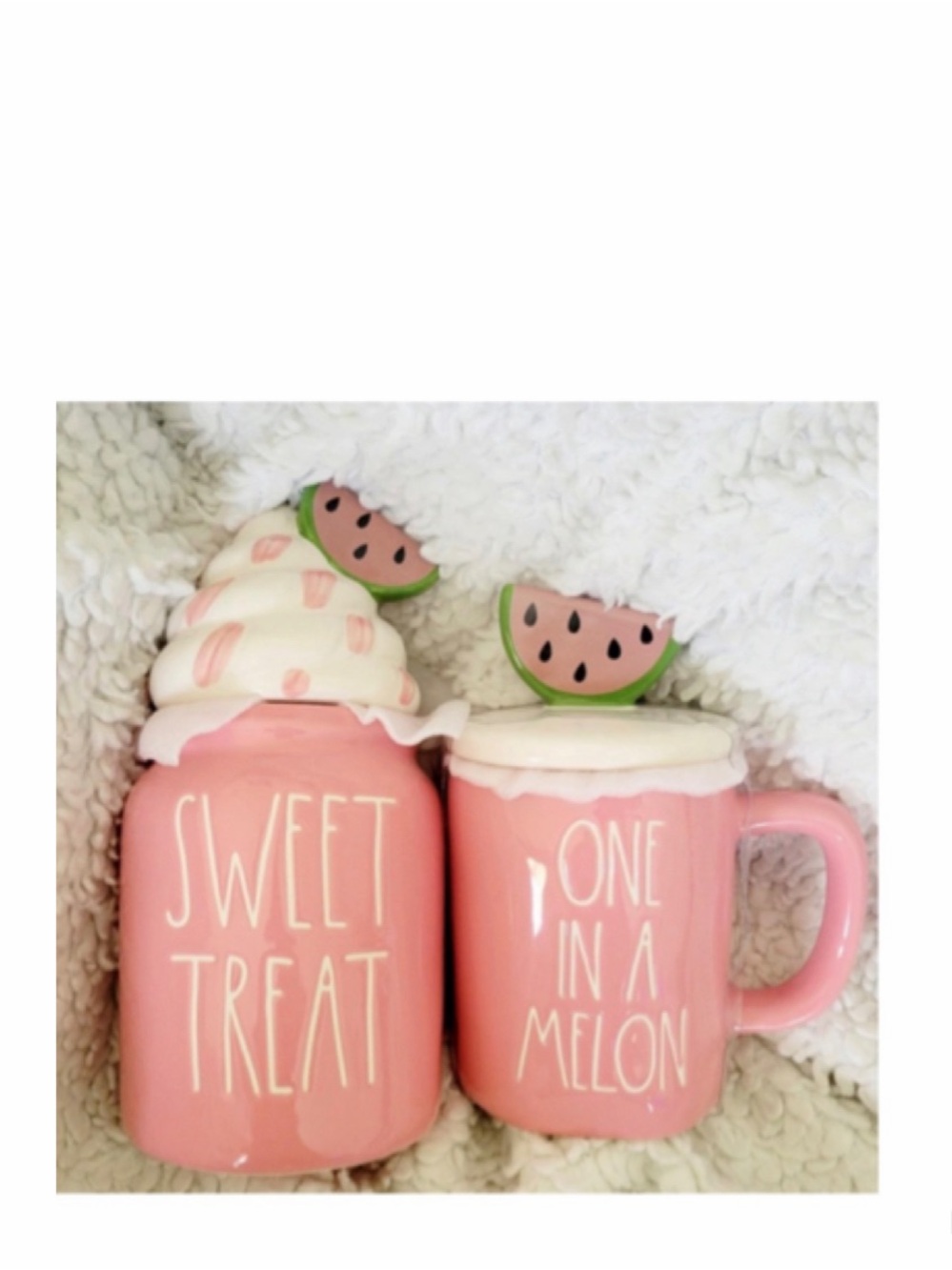 Rae Dunn Sweet Treat Canister & One In A Melon Mug Set Watermelon Topper Lid 🍉